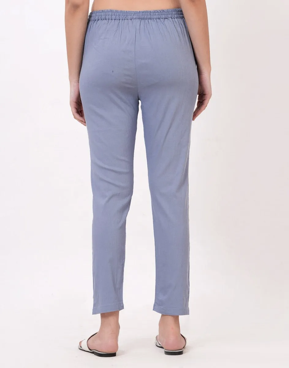 Satrangi Women's Slate Grey Viscose Lycra Trouser
