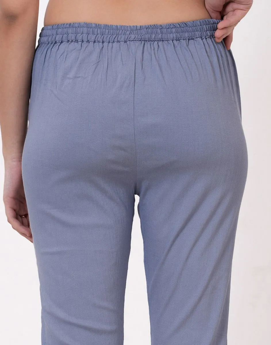 Satrangi Women's Slate Grey Viscose Lycra Trouser
