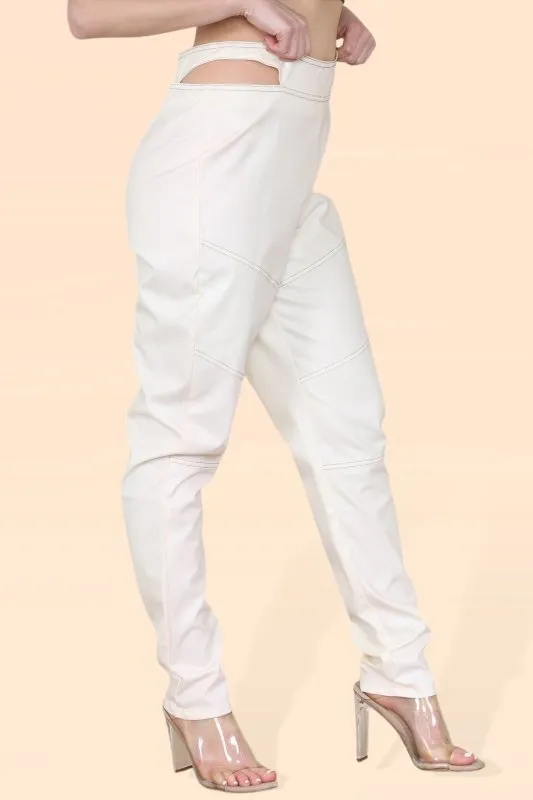 Shape PU cutout waist Biker straightleg trousers