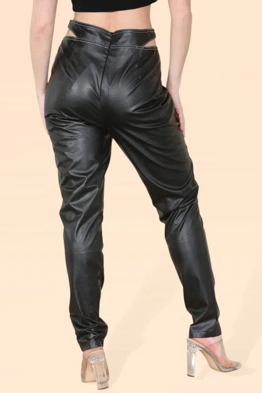 Shape PU cutout waist Biker straightleg trousers