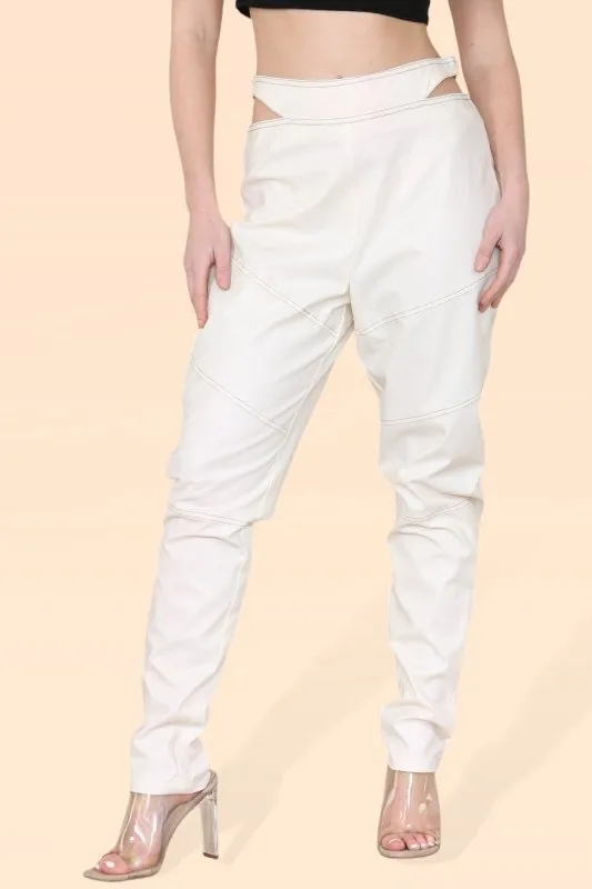 Shape PU cutout waist Biker straightleg trousers