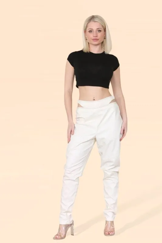 Shape PU cutout waist Biker straightleg trousers