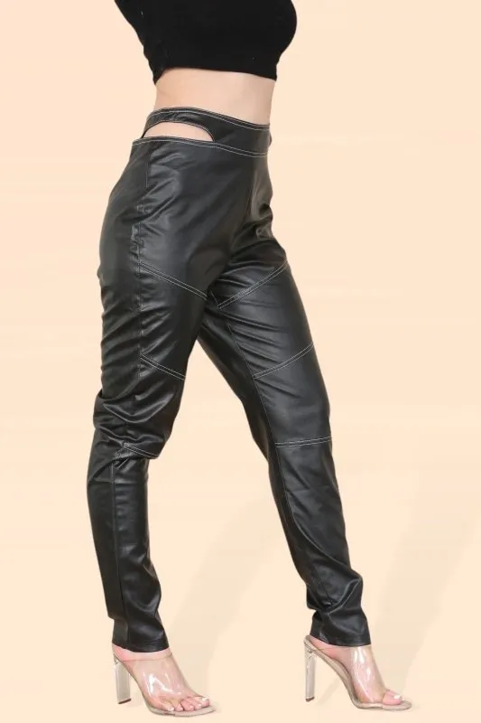 Shape PU cutout waist Biker straightleg trousers