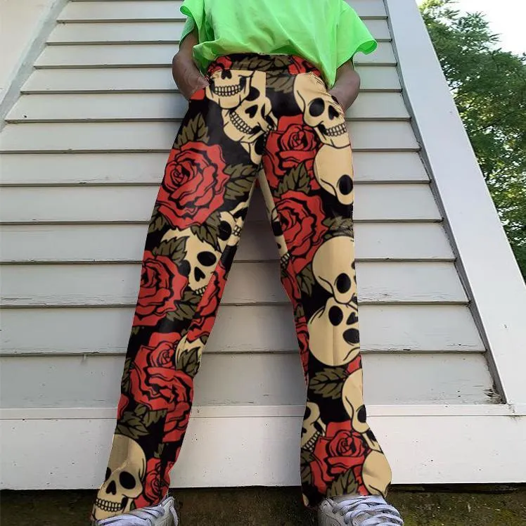 Skull print fashionable street style trousers