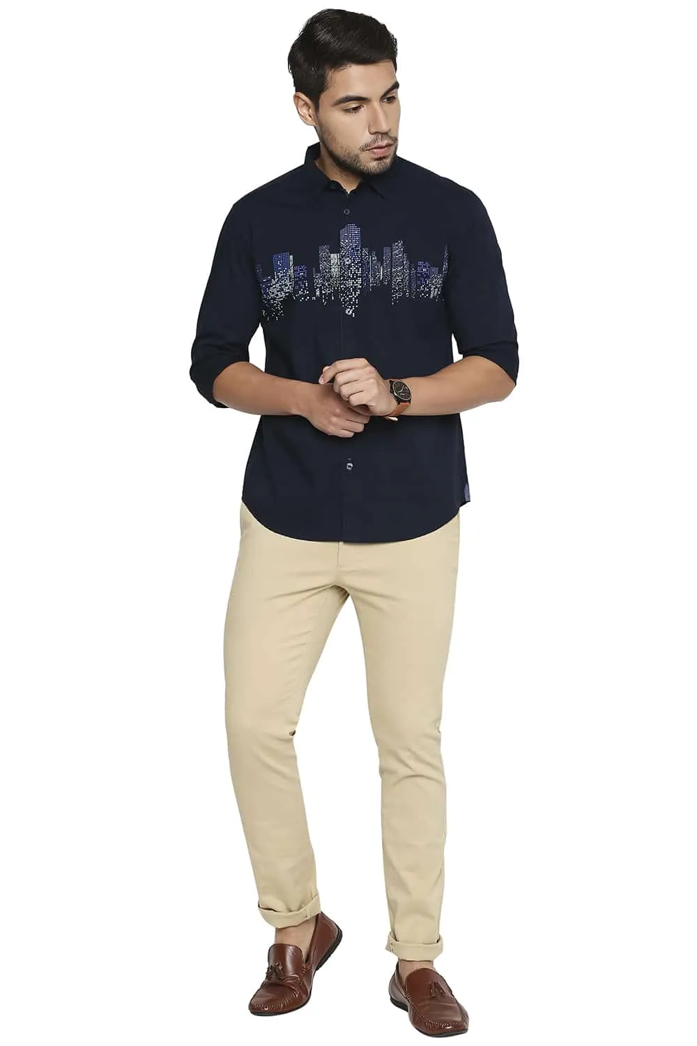 Slim Fit Line Printed Shirt