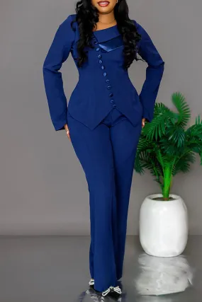 Stylish Button Decoration Blouse & Pants Set