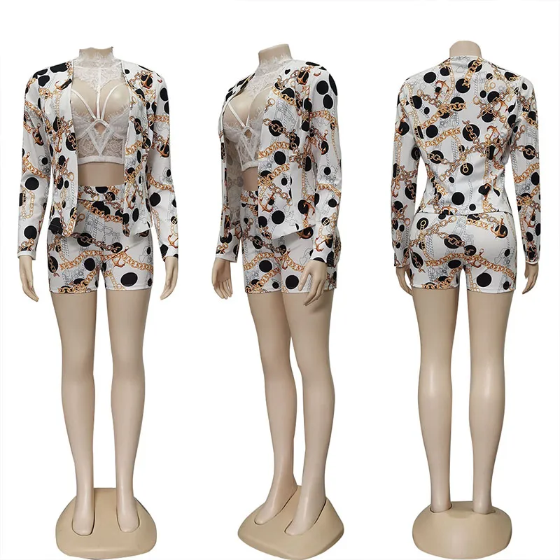 Stylish Chain Design Jacket and Shorts Set for Women