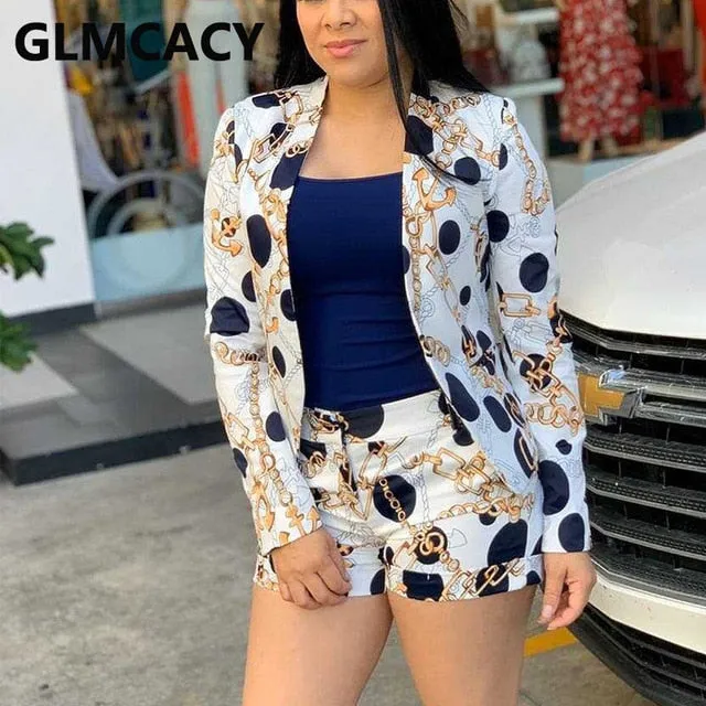 Stylish Chain Design Jacket and Shorts Set for Women