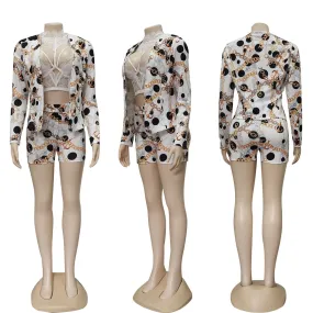 Stylish Chain Design Jacket and Shorts Set for Women