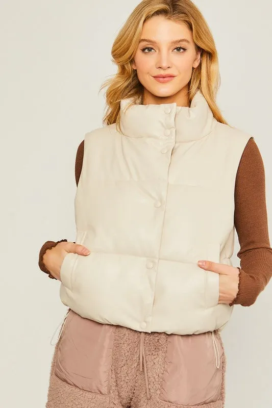 Stylish Fashion Warm PU Padded Sleeveless Vest