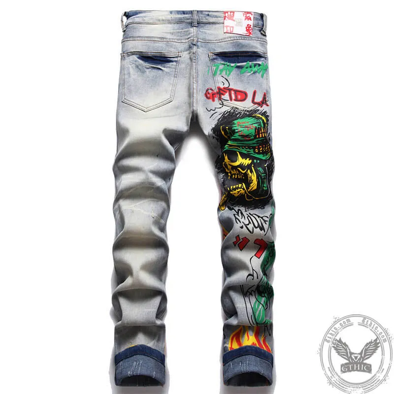 Stylish Flame Cotton Skull Pants