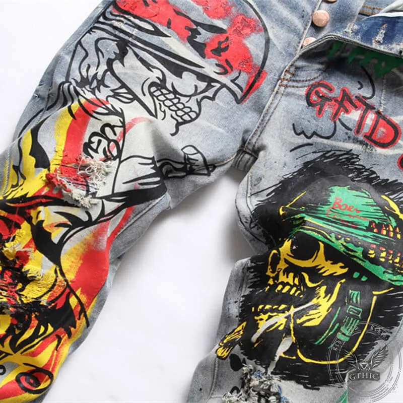 Stylish Flame Cotton Skull Pants