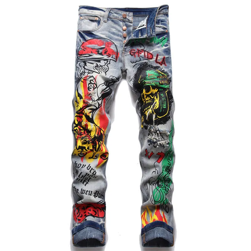 Stylish Flame Cotton Skull Pants