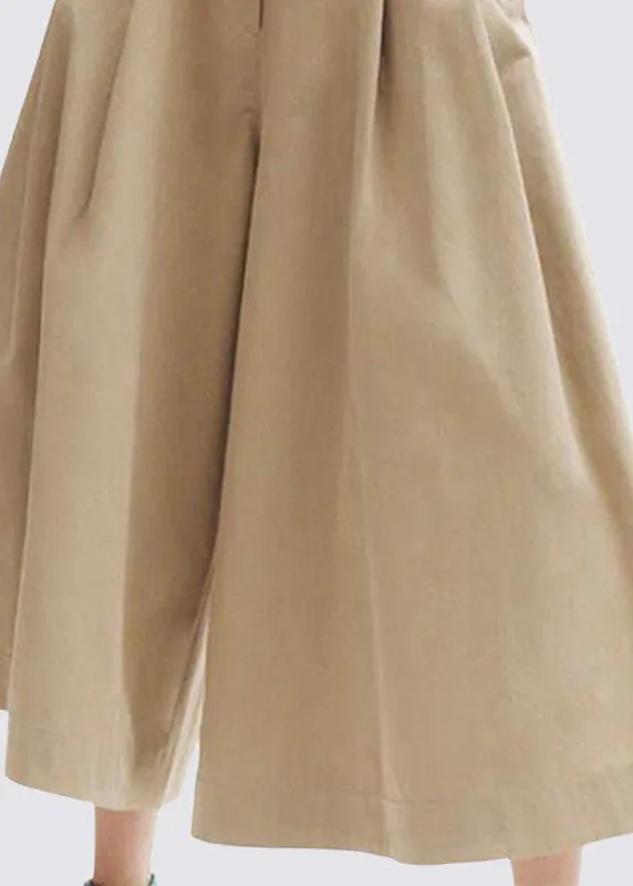 Stylish Khaki High Waist Pockets Cotton Pants Skirt Summer LY0311