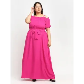 Stylish Pink Crepe Solid Maxi Length Dresses For Women