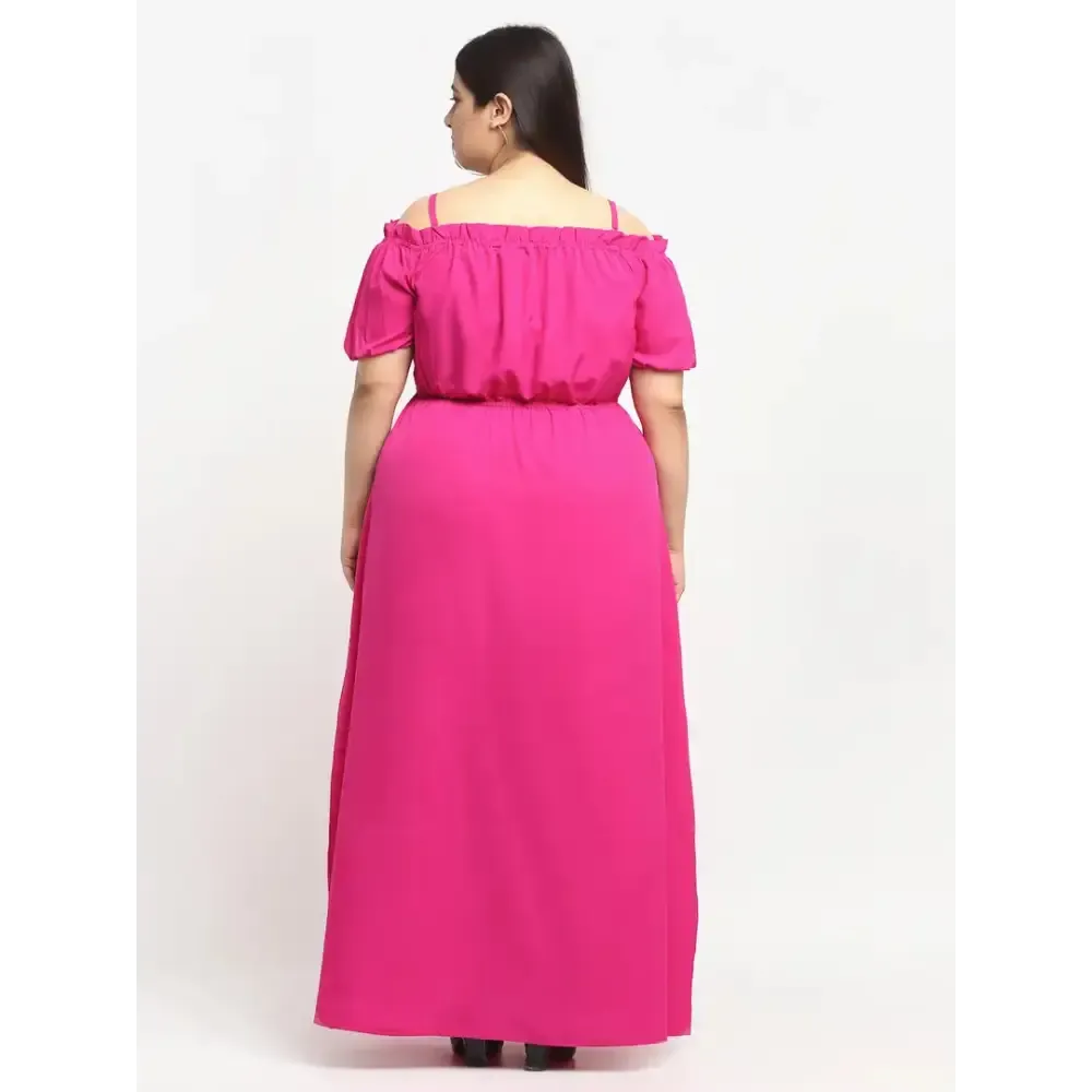 Stylish Pink Crepe Solid Maxi Length Dresses For Women