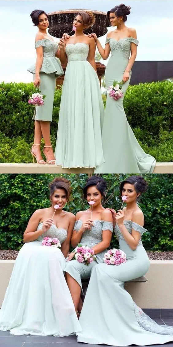 Stylish Sage Green Mismatched Different Style Bridesmaid Dresses