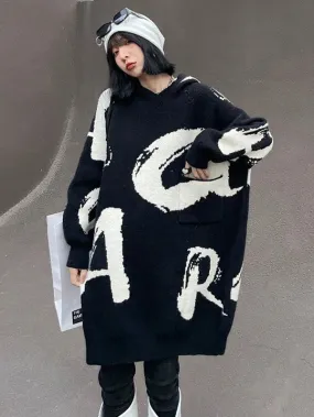 Stylish Selection Loose Hooded Letter Print Mini Dresses Sweater Dresses