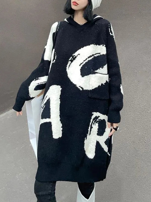 Stylish Selection Loose Hooded Letter Print Mini Dresses Sweater Dresses