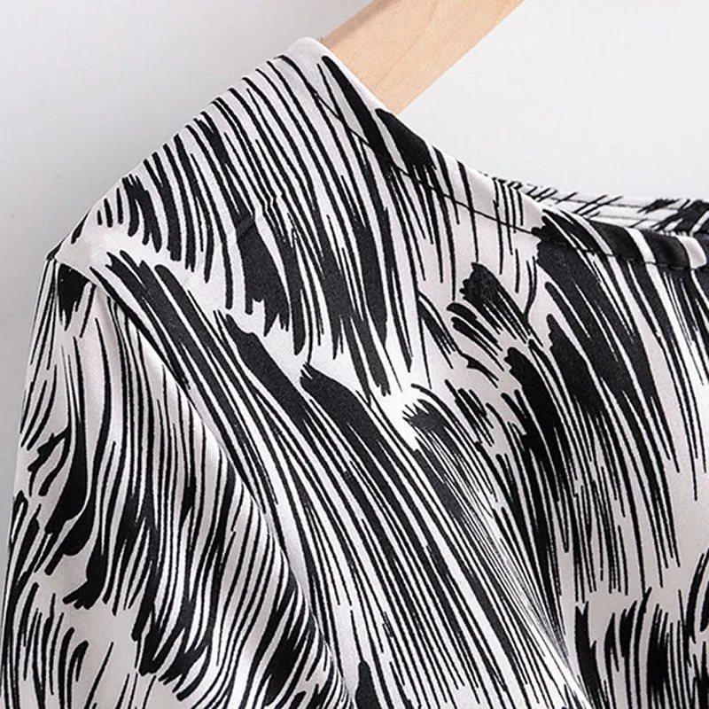 Stylish Zebra Print Midi Dress Women O