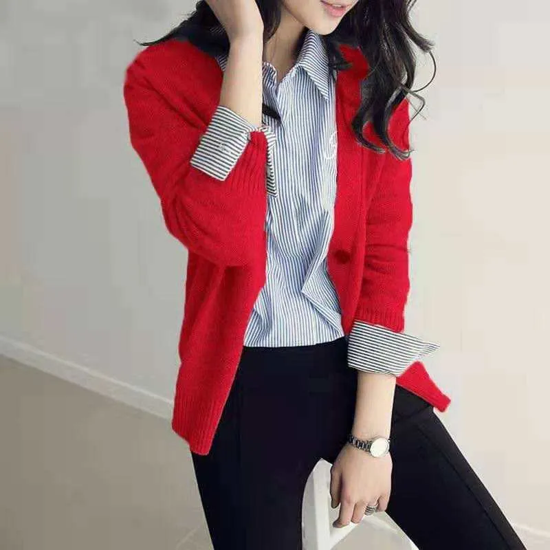 Sweater Women Trendy Gray All-Matching Loose Korean Knitted Cardigan Outerwear