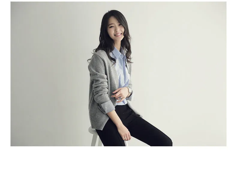 Sweater Women Trendy Gray All-Matching Loose Korean Knitted Cardigan Outerwear