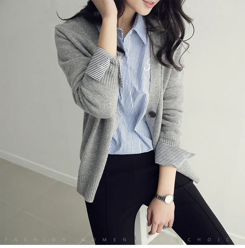 Sweater Women Trendy Gray All-Matching Loose Korean Knitted Cardigan Outerwear