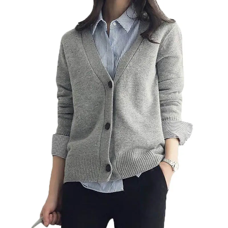 Sweater Women Trendy Gray All-Matching Loose Korean Knitted Cardigan Outerwear
