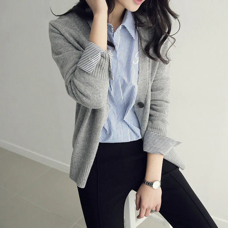 Sweater Women Trendy Gray All-Matching Loose Korean Knitted Cardigan Outerwear