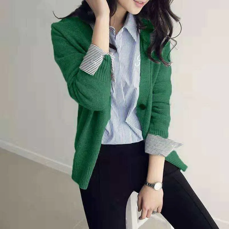 Sweater Women Trendy Gray All-Matching Loose Korean Knitted Cardigan Outerwear