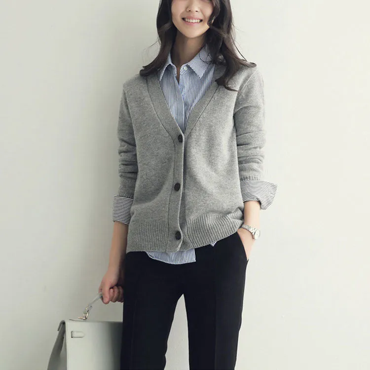Sweater Women Trendy Gray All-Matching Loose Korean Knitted Cardigan Outerwear