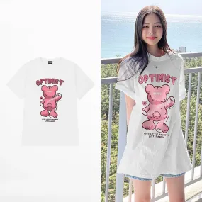 Sweet Style Pink Cartoon Bear Print T-Shirt