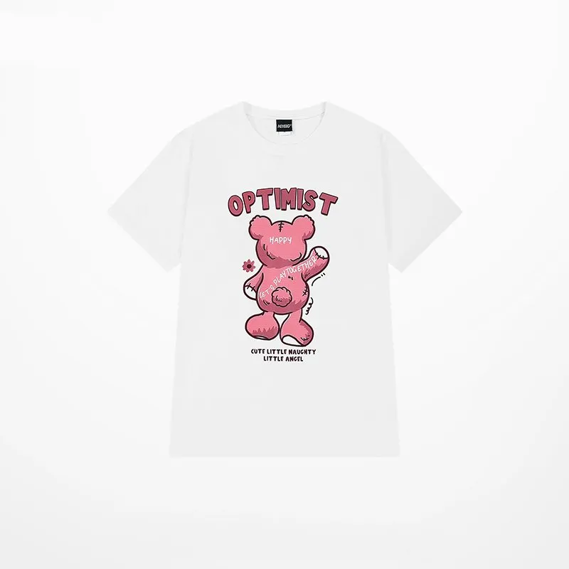Sweet Style Pink Cartoon Bear Print T-Shirt