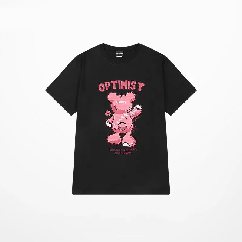 Sweet Style Pink Cartoon Bear Print T-Shirt