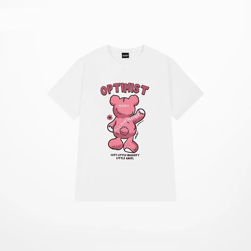 Sweet Style Pink Cartoon Bear Print T-Shirt