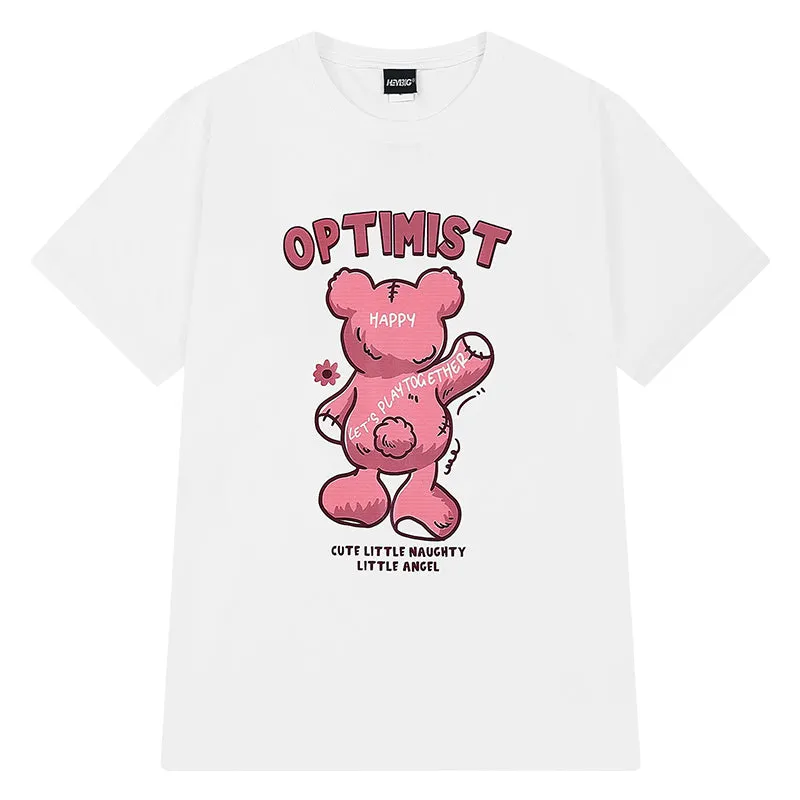 Sweet Style Pink Cartoon Bear Print T-Shirt