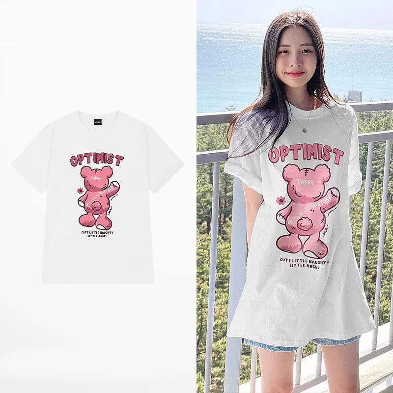 Sweet Style Pink Cartoon Bear Print T-Shirt