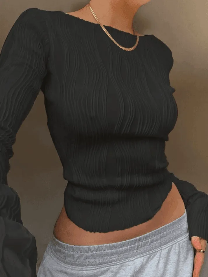 Textured Stripe Long Sleeve Tee
