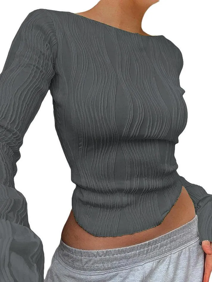 Textured Stripe Long Sleeve Tee