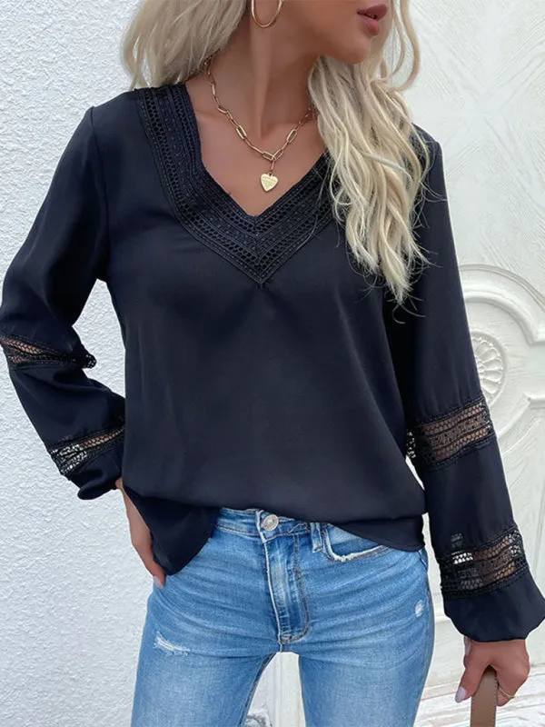 Trendy Navy Lace Blouse for Chic Night Outs