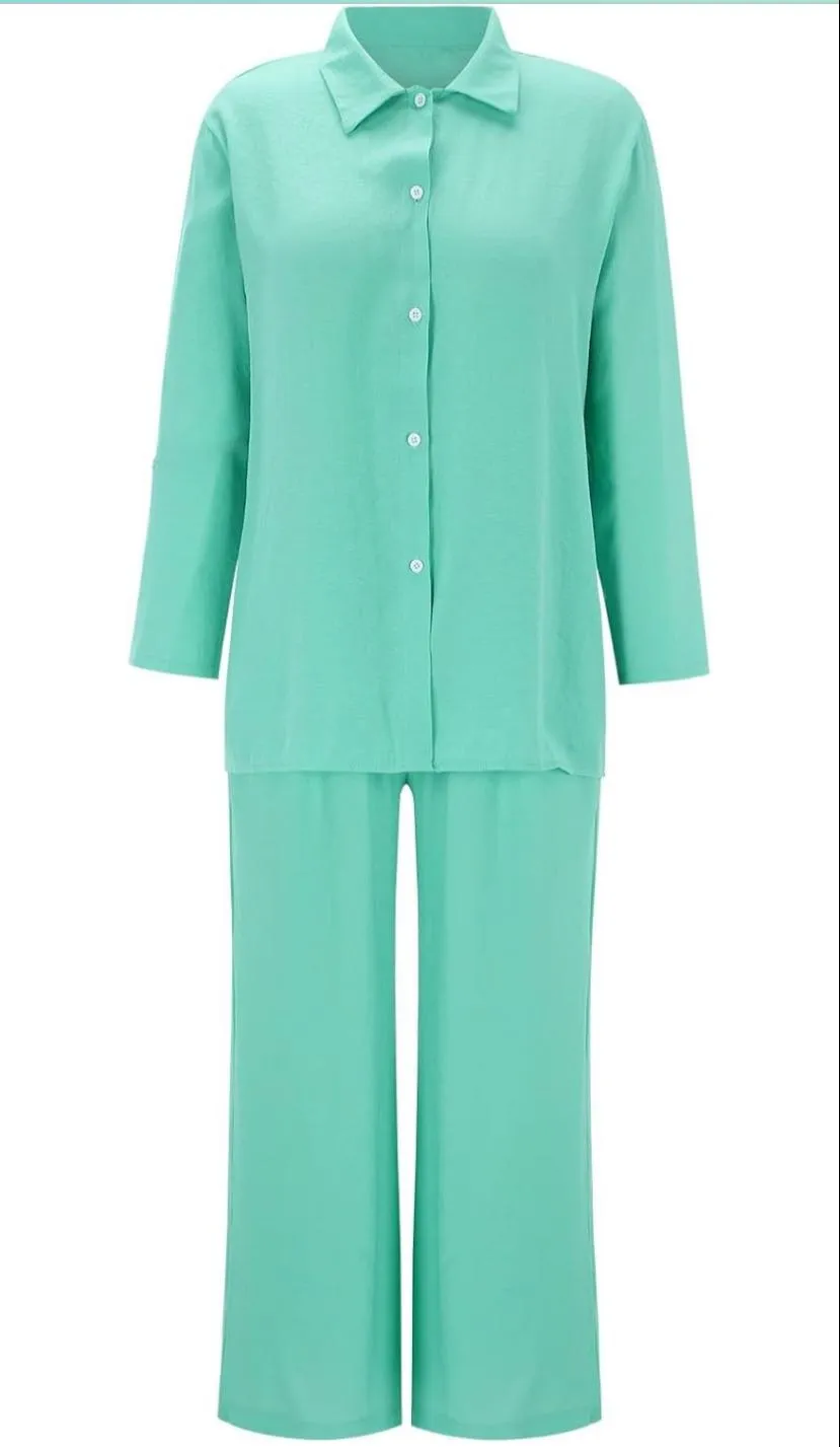 Trendy Plus Size 2 Pcs Ladies Casual Shirt & Pant Set TS41