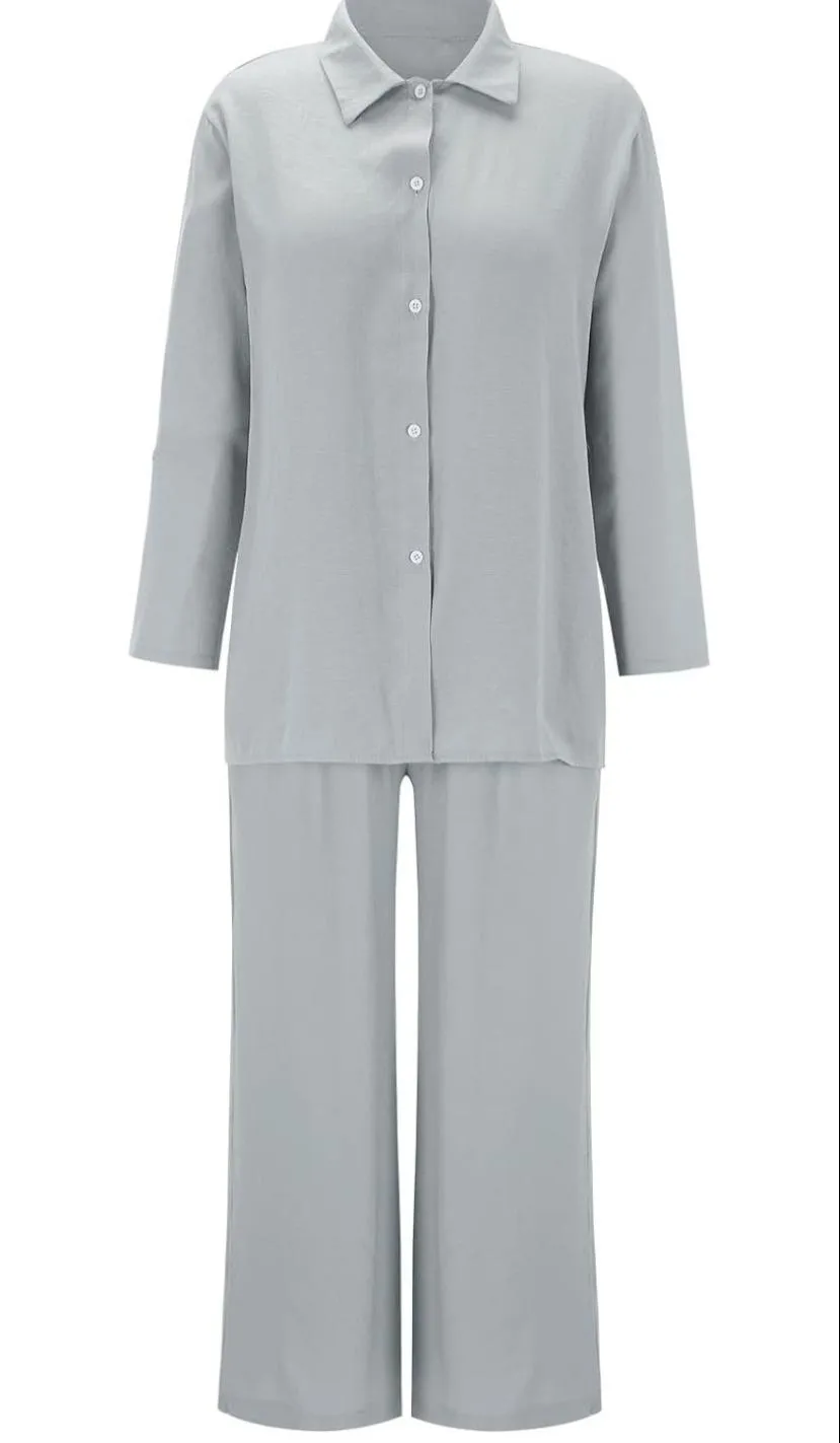 Trendy Plus Size 2 Pcs Ladies Casual Shirt & Pant Set TS41