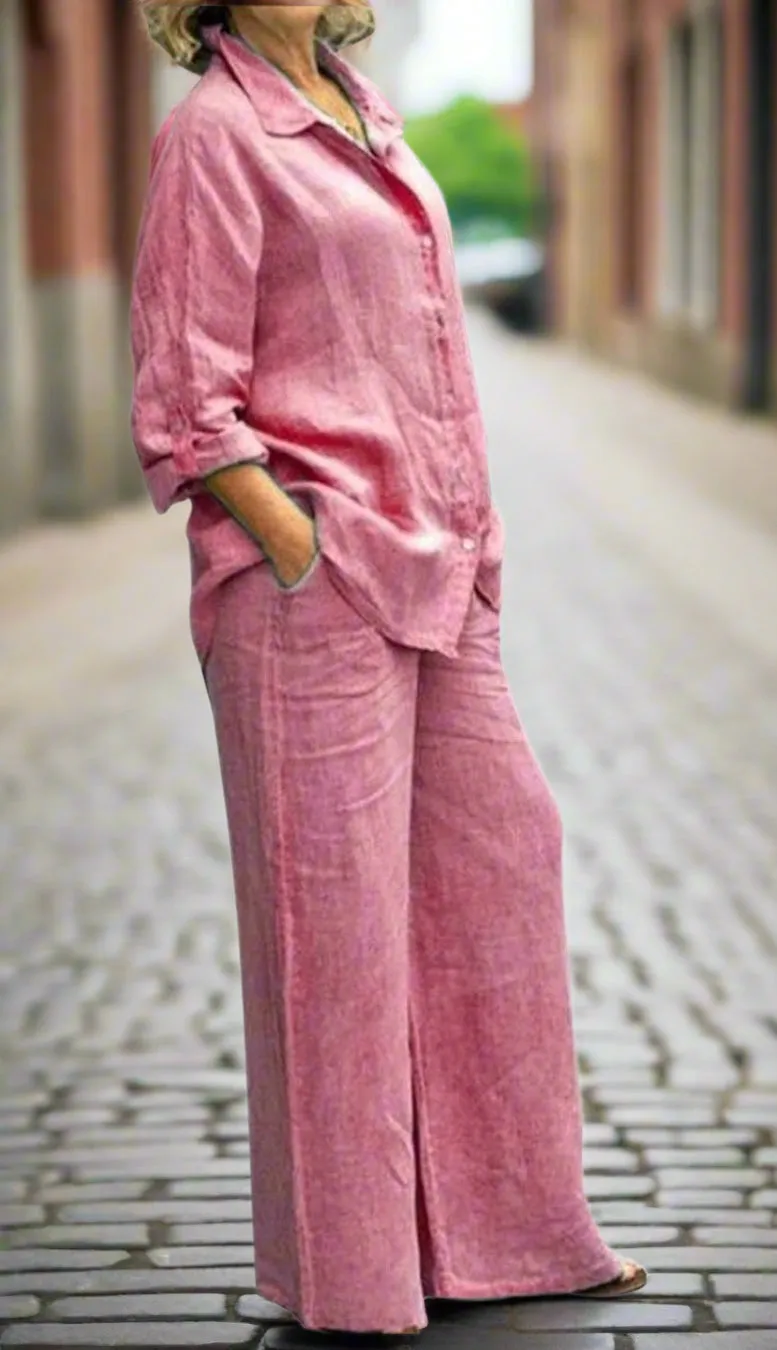 Trendy Plus Size 2 Pcs Ladies Casual Shirt & Pant Set TS41