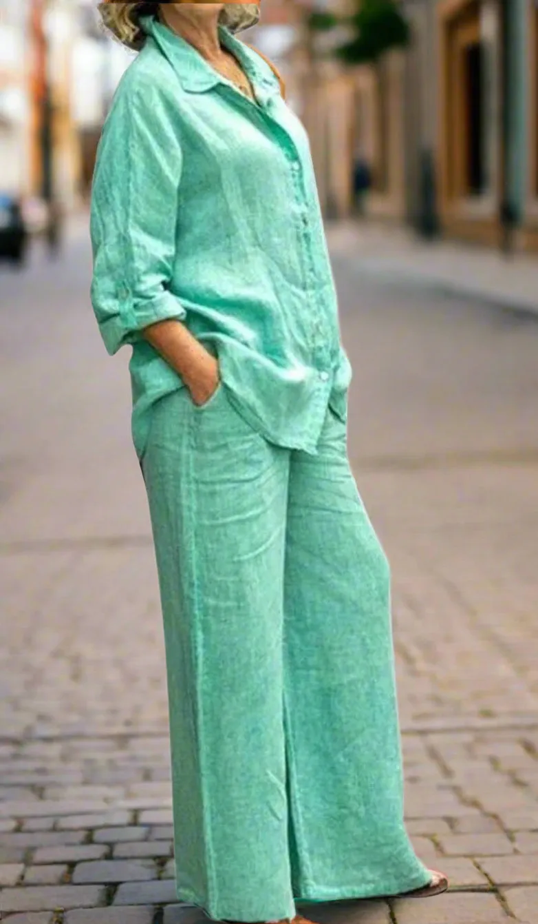 Trendy Plus Size 2 Pcs Ladies Casual Shirt & Pant Set TS41