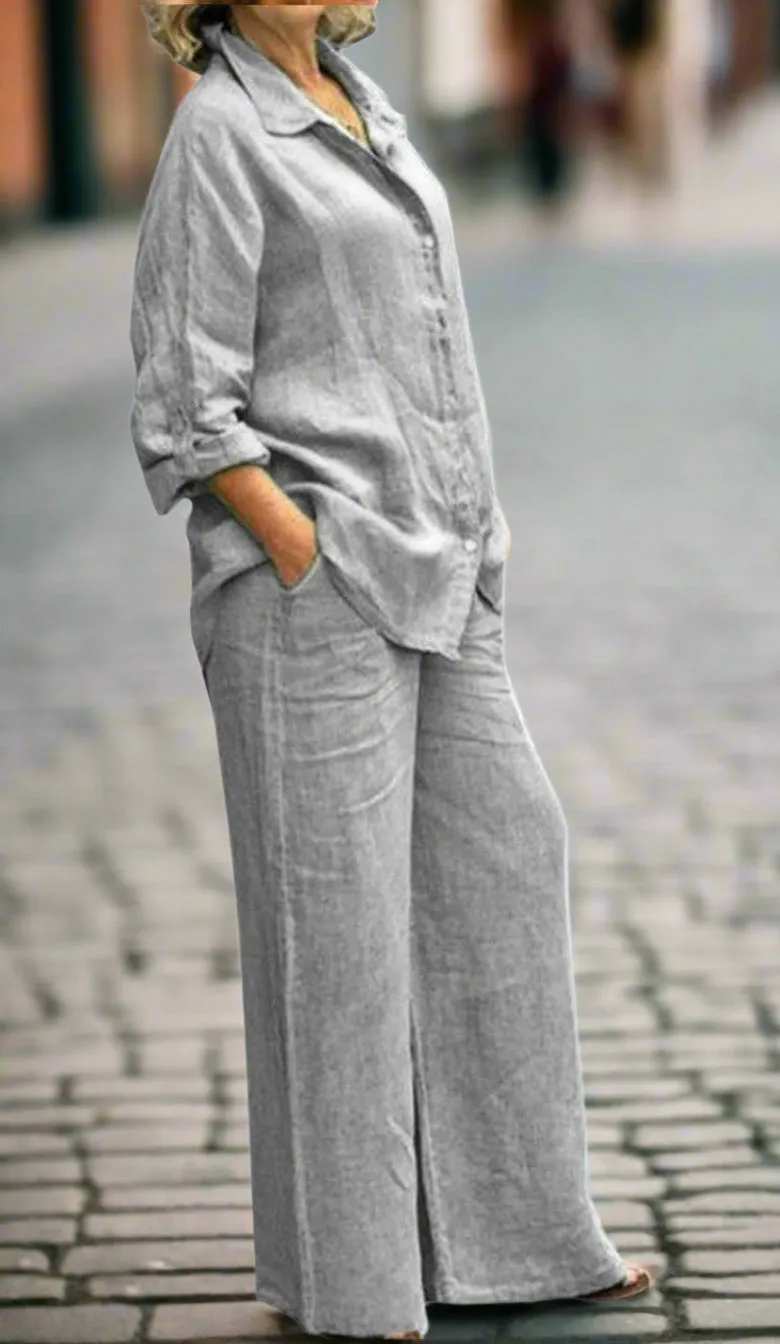Trendy Plus Size 2 Pcs Ladies Casual Shirt & Pant Set TS41