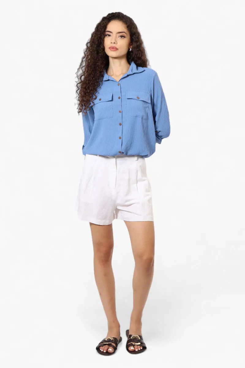 Urbanology Roll Up Sleeve Button Down Shirt - Blue