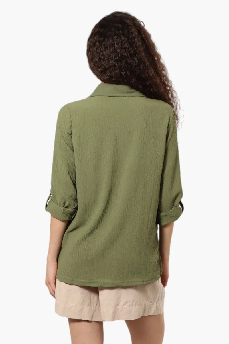 Urbanology Roll Up Sleeve Button Down Shirt - Olive