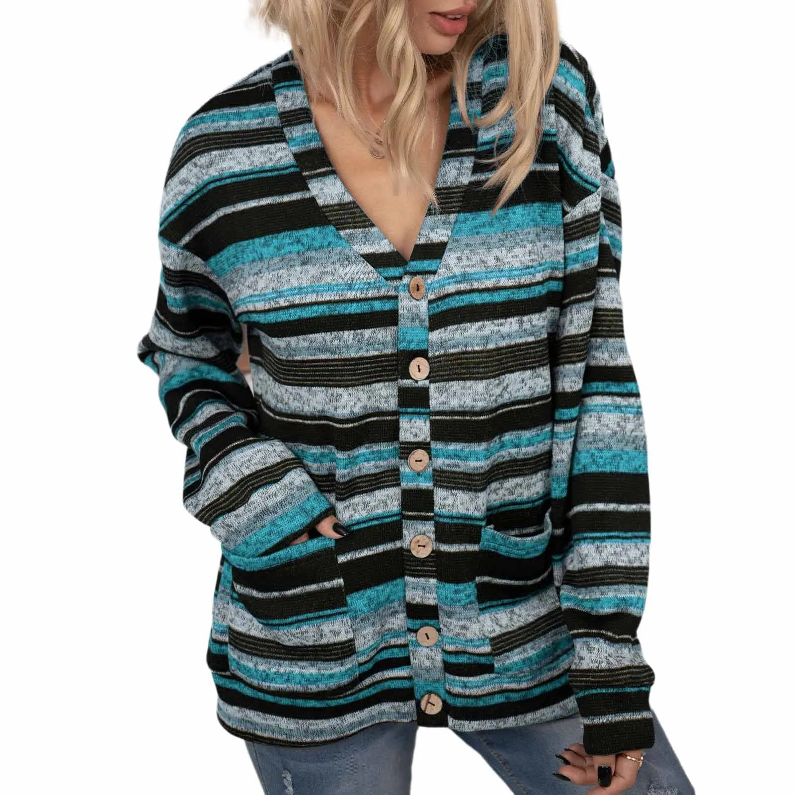 V-Neck Knitted Button Down Cardigan For Women Wholesale