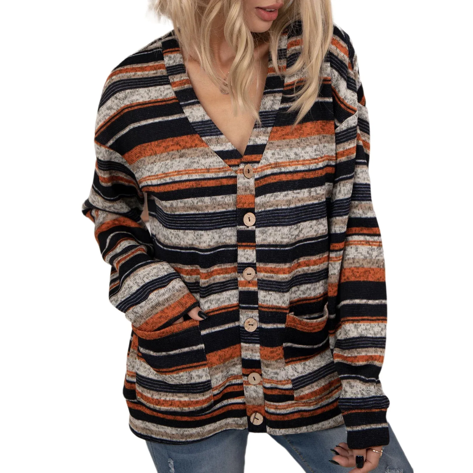 V-Neck Knitted Button Down Cardigan For Women Wholesale
