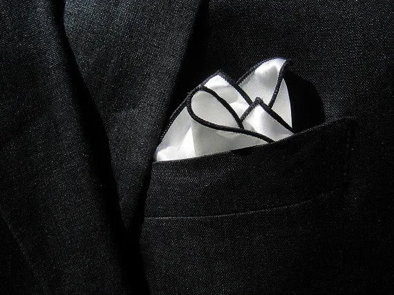 White / Midnight Black Stitched Pocket Square - [2017 Spring]